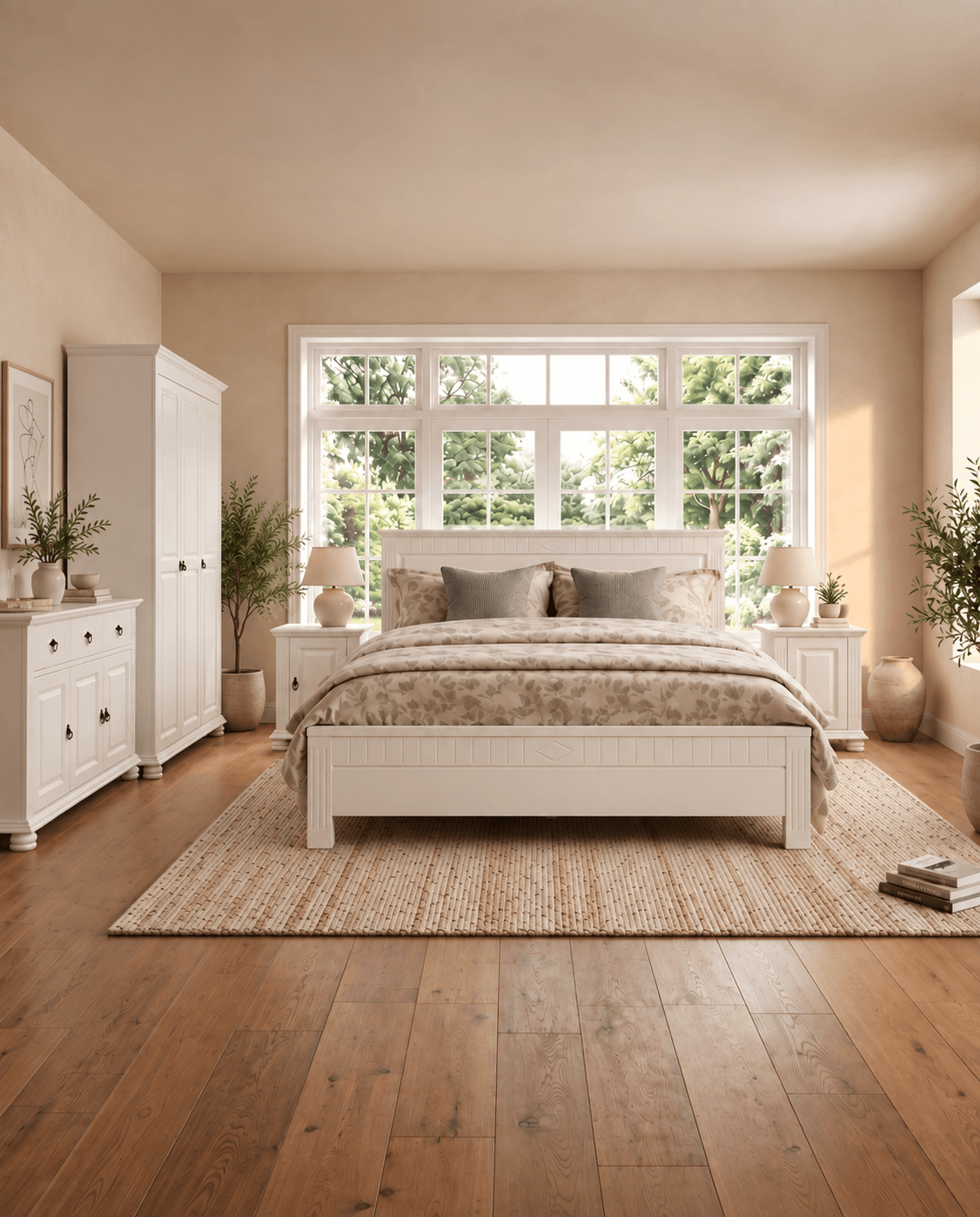 Set dormitor Noblesse - Pat 180 cm, 2 noptiere, o comodă si dulap cu 3 uși