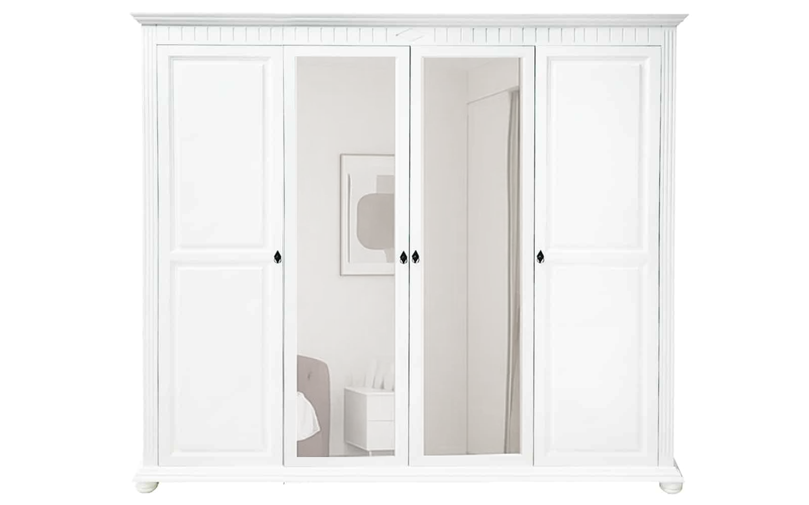 Dulap Noblesse alb cu 4 usi, 2 usi cu oglinda, polite, bara haine  2212*604*2100