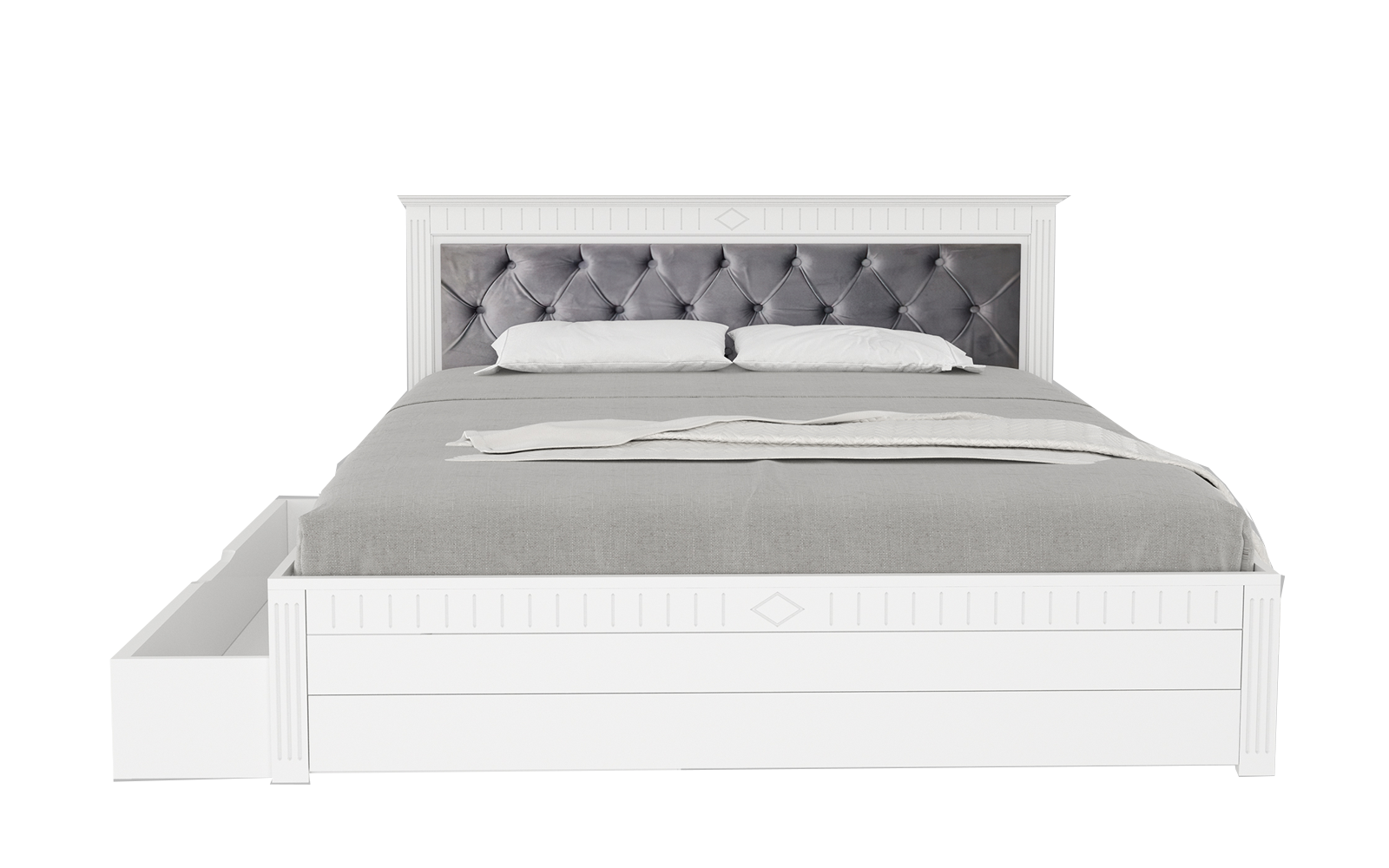 Pat Noblesse alb cu tablia tapitata si sertar  1600*2000